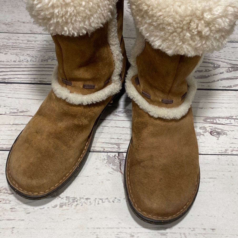 Ugg Australia Elijo Chestnut Brown Suede Winter Fur Cuff Boots #5674 - Picture 7 of 15